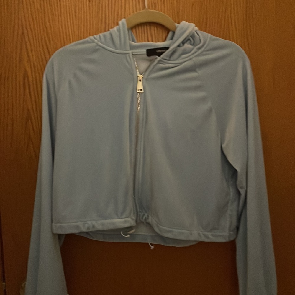 Forever 21 Blue Velor Zip-Up Hoodie
